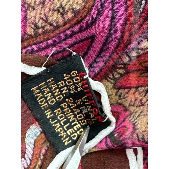 Chiffon Vintage Floral Paisley Scarf 22 Inches Square Pink & Brown Boho Japan - Picture 3 of 5